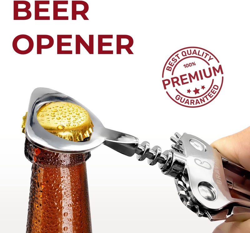 BRAVIGI Premium Wine Opener, Wing Corkscrew - Made w/Heavy Duty Stainless Steel Screw & Zinc Alloy Body - Perfect Corkscrew to Open Wine & Beer Bottles - Great Bootle Opener For Bartenders, Restaurants & Home - Image 3